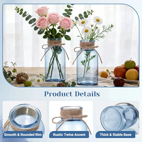 Glass Flower Vases for Centerpieces Boho Cylinder Bud Vases in Bulk Mason Jars for Weddings, Parties & Vintage Home Farmhouse (6, Blue) - color: Blue