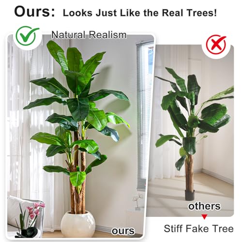 Artificial Banana Tree 9ft, Faux Tropical Palm Tree Plant with Realistic Leaves, Low Maintenance Indoor Outdoor Decor for Home Office Porch, in Nursery Pot - size: 9ft