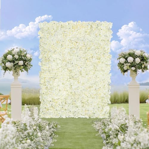 12pcs Flower Wall Panel Backdrop 3.5x4.6ft 3D Artificial Flower Wall Hydrangea Flower Backdrop Floral Background for Wedding Party Birthday Home Photo Decor - color: Ivory, size: 3.5ftx4.6ft