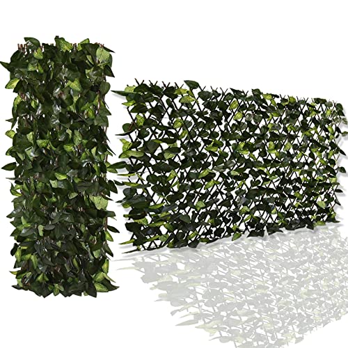 Expandable Faux Ivy Fence,Artificial Privacy Screen Decor for Outdoor Wall, Balcony and Patio, Single Sided Leaves (Green,2) - color: Green