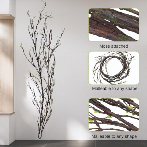 Daifunli 118 Inch Malleable Artificial Tree Branches Twigs Bendable Vines Rattan Cherry Blossom Trunk Ivy Grapevines for Decorating Faux Fake Hanging Plants Willow Garland for Home X'Mas Decoration