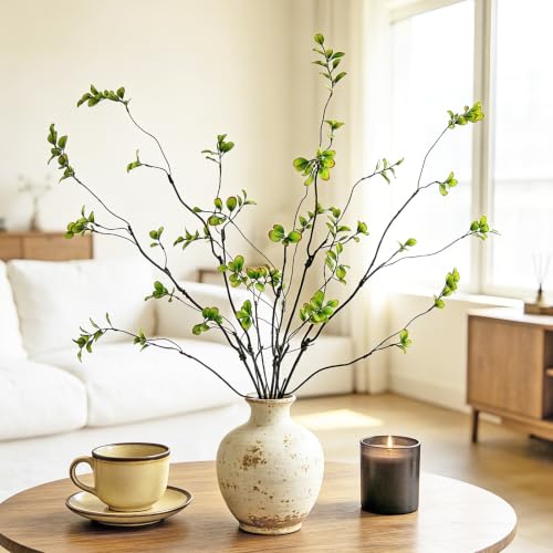5PCS Artificial Eucalyptus Stems Faux Ficus Branches Fake Greenery for Home Office Wedding Vase Filler Shop Decoration(Green) - color: Green