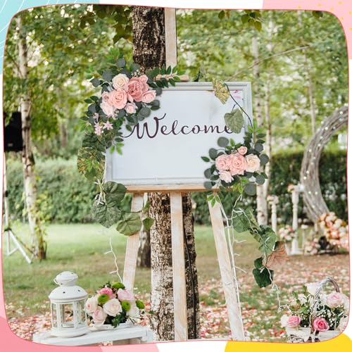 2 Pcs Wedding Arch Decorations - Reusable Artificial Hanging Flowers Floral Swag Greenery Garland for Wedding Welcome Sign Backdrop Bridal Ceremony Reception Backdrop Decoration(Beige) - color: Light Pink+beige