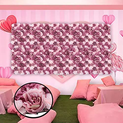 Flower Wall Panel, 6Pcs Artificial Rose Dahlia Flower Wall Mat Floral Backdrop Artificial Silk Flower Panels for Wall Decoration Wedding Party (Pink, Purple)… - color: 6 Pcs Pink, Purple