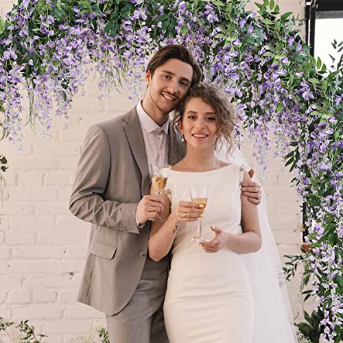 3Pcs 7.2Ft/Piece Artificial Flowers Wisteria Garland Artificial Wisteria Vine Hanging Flower Greenery Garland for Home Garden Outdoor Wedding Arch Floral Decor (Purple) - color: Purple