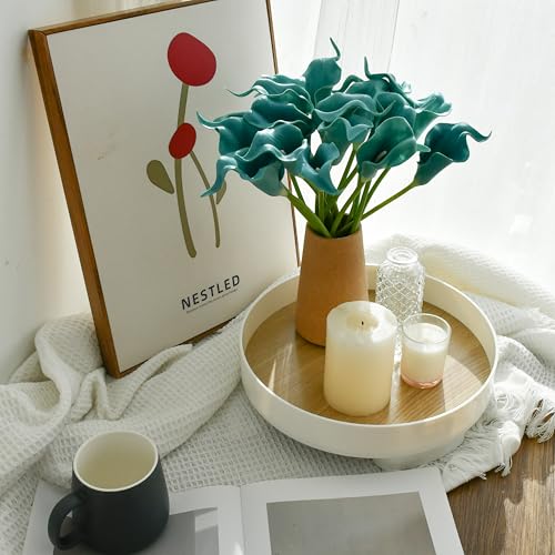 ONLY ART Artificial Teal Calla Lily 20pcs – 13.5" PU Faux Flowers with Flexible Stems, Soft Texture, for New Year and Valentine's Day Home, Wedding & DIY Decor - color: Teal