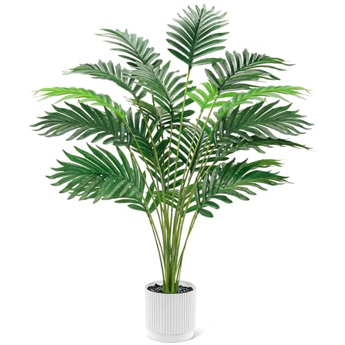Der Rose 28'' Artificial Palm Tree Tall Fake Tropical Faux Trees Indoor and Outdoor for Home Bathroom Porch Outside Patio Decor (White Pot) - size: Style B - White - 28"
