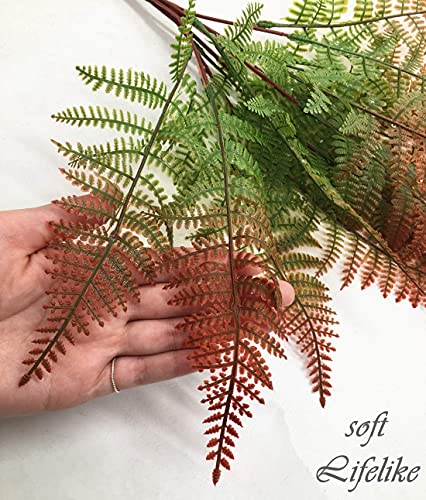 Artificial Fern Plants, Fake Greenery Shrubs Plastic Leaves Bushes Grass Shrub Bush for Indoor Outdoor Garden Verandah Wedding Party Decor Table Arrangement Decoration Red 4 Bunches - color: Red Fern Shrubs / 4 Pack