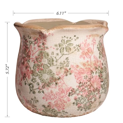 Ceramic Pots for Plants, Vintage Plant Pot with Drainage Hole, 6.11in. Planter for Indoor Plants, Crackle Glaze Finish Flower Pot, Perfect Tuscan Ceramic Planter for Gardening, Pastel Meadow - color: Pastel Meadow