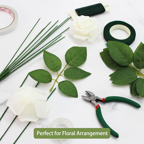100 Pcs Artificial Flowers Green Leaf Bulk Faux Greenery Silk Fake Rose Leaves Bouquet Garland Wreath Floral Arrangement Supplie DIY Craft (1 Stem with 5 Large-Leaf Green) - color: 06. 1 Stem With 5 Large-leaf Green