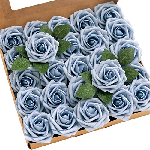 Ling's moment Artificial Roses, Provence, 3 Inch 25 Pcs | Foam Material, With Stems, DIY Floral, Wedding Bouquet/Centerpieces, Party/Room/Garden Decor - color: Blu- Provence, size: 25Pcs