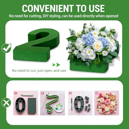 Leinuosen 12inch Dry and Wet Floral Foam Numbers Blocks Green Foam Blocks for Fresh and Artificial Flowers for Weddings Birthday Flower Arrangement Craft Project Garden Decoration(Number 2) - style: Number 2