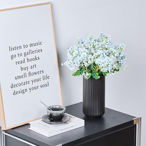 Black Ceramic Flower Vase for Pampas Grass, 8 inch Small Decorative Centerpiece Ribbed Vase for Dining Table, Office Desktop, Shelf Bookshelf, Mantel, Entryway, Bathroom, Countertop, Farmhouse, Gift - color: Ceramic Black, size: 8 inch