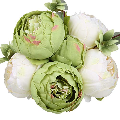 Silk Peony Bouquet Vintage Artificial Peonies Flower for Home Wedding Party Decor (1pcs, Green) - color: Green