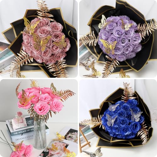 Pink Glitter Roses Bouquet - 24 Pcs DIY Glitter Flowers Bouquets Artificial Everlasting Elegance Shiny for Graduation Gifts Anniversary Birthday Wedding - color: Pink