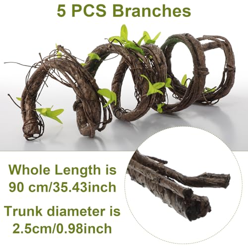 Suncalla 5 Pcs Artificial Bendable Tree Branches for Decoration Fake Trunk Garland Twigs Leaves Cherry Blossom Grape Vines for Wall Hanging Front Door Reptile Habitat Decoration (35in,Natural) - color: Natural, size: 35in