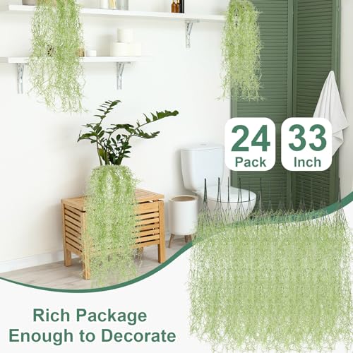 Cindeer 24 Pack Fake Spanish Moss Artificial Hanging Decoration Bulk Faux Greenery Moss Garland for Potted Wall Living Room Indoor Outdoor Decor(33 Inch,Green) - color: Green, size: 33 Inch