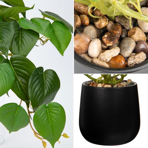 DILATATA Fake Plants Indoor 8 Inch Artificial Pothos Plant in Black Ceramic Pot - Faux Potted Pothos Plant for Home Aesthetic Decor Living Room Shelf Office - color: Pothos #Ceramic