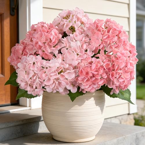 INXUGAO Artificial Flowers Fake Outdoor Hydrangea Bouquets with Long Stems, 3Pcs 18" Faux Pink Hydrangeas with Latex Real Touch for Outdoors, Wedding, Baby Shower and Party Decor - color: Pink