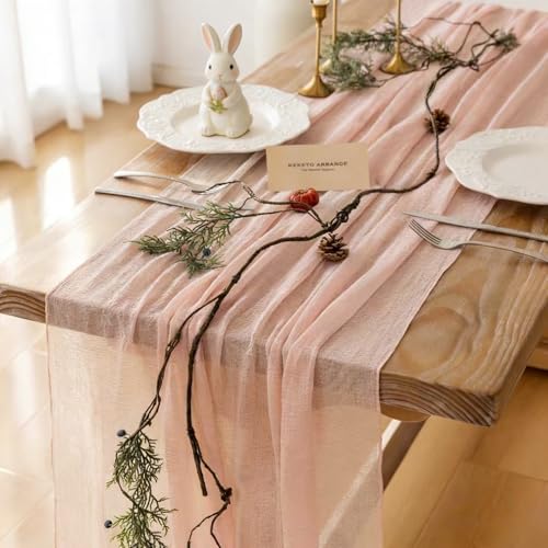 Keketoarrange 10pcs Pink Valentines Decor Table Runner Cheese Cloth Rustic Gauze Cheesecloth Table Runner 120 Inch 10 FT for Wedding Baby Bridal Shower Sheer Boho Spring Home Tea Party Decorations - color: Blush Pink, size: 35"x120"(Pack of 10)