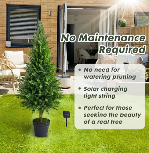 2 Packs of Fake Cypress Plants with Lights, 4FT Artificial Cedar Pruning Tree, with Flowerpot, UV Resistant Artificial shrubs, Suitable for Outdoor and Indoor Front Porch Gardens - size: 4FT Cypress Plants