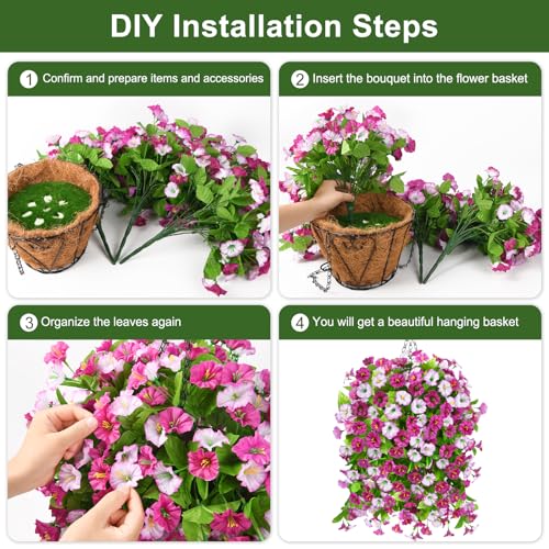 Artificial Faux Hanging Flowers Plants Baskets for Outdoor Spring Summer Decorations,Resistant Fake Morning Glory Silk Plants for Outside UV Resistant Patio Yard Home Porch Decor(Light purple) - color: Light Purple