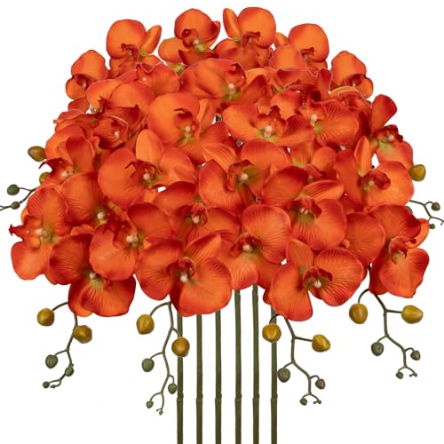 DILATATA 6PCS 32" Artificial Orchid Stems Orange Butterfly Orchid Faux Phalaenopsis Flowers for Home Wedding Centerpieces Office Table Decorations Real Touch Silk Orchids for DIY Floral Arrangements - color: Orange