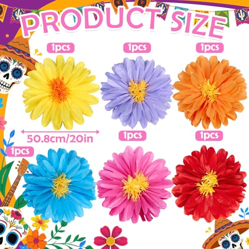 Large Paper Flowers, 20 Inch Tissue Paper Flowers Decorations for Wall, Yellow, Red, Pink, Orange, Blue, and Purple Handcrafted Giant Paper Flowers for Summer Wedding Birthday Wall Decor - color: Red Blue Orange