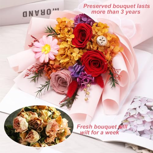 Lovenfold Flowers for Delivery,Preserved Flowers Bouquets,Red Rose Bouquets that Last 1-3 Years,Birthday Flowers Gifts for Women Mom Grandma Wife Friends - color: Red