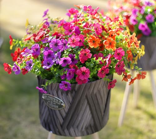 Artificial Flowers for Outdoors, Fake Faux Plants Outside Realistic Spring Summer Decor, UV Resistant Silk Flowers for Home Porch Garden (12, Purple Red Yellow Orange Hot Pink) - color: Purple Red Yellow Orange Hot Pink