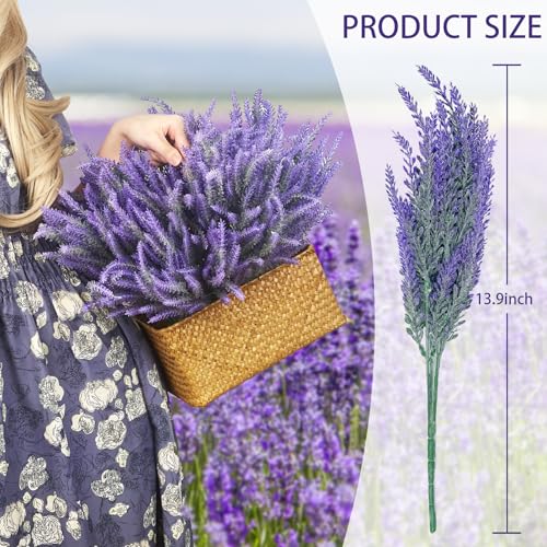 26 Bundles Lavender Fake Artificial Flowers, Faux Plastic Plants for Home Decor, Outdoors Wedding Kitchen Garden Patio Porch Window Box Office Table Centerpieces Indoor Outdoor Decorations - color: Grey Purple-26pcs