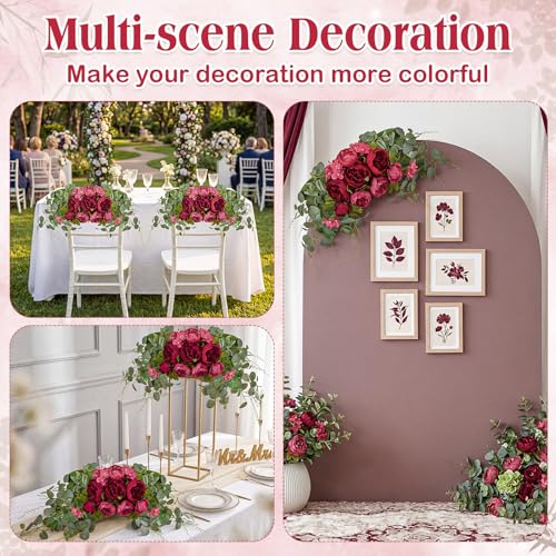 Suncalla 2 Pcs Floral Wedding Arch 30 Inch Rustic Artificial Flowers Swag Garland with Peonies Eucalyptus Leaves for Wedding Arrangement Table Centerpiece Ceremony Backdrop Party Decor (Red) - color: Red