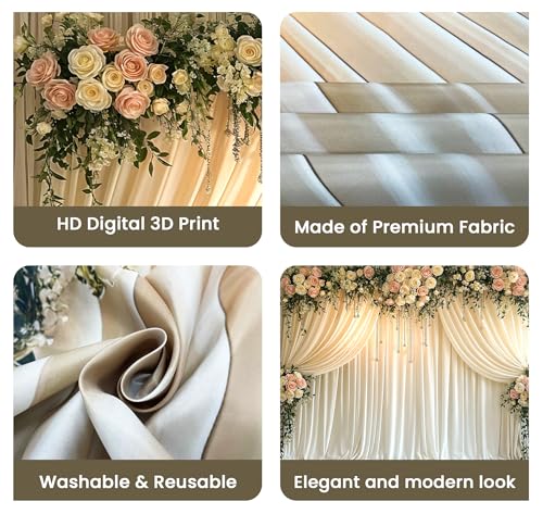 IndoTribe White Floral Wedding Decorations Backdrop 6x4ft – Flower Wall Backdrop for Photoshoot, Wedding, Anniversary Banners, Birthday, Baby Showers – Floral Printed Cloth Fabric