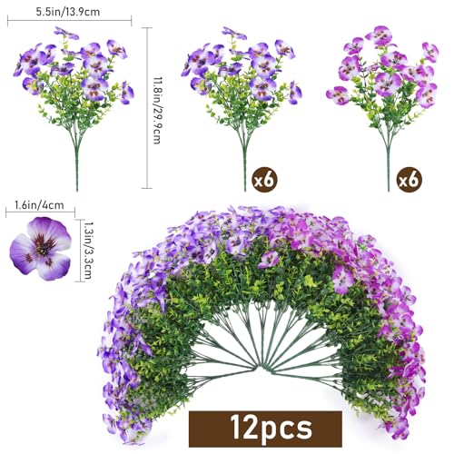 Artificial Pansies Flowers for Outdoor Faux Flower Spring Summer Decor, 12 Bundles Realistic Fake Silk Flowers Outside UV Resistant for Porch Patio Garden Home Yard Window Box Planters Orchid Purple - color: Orchid Purple