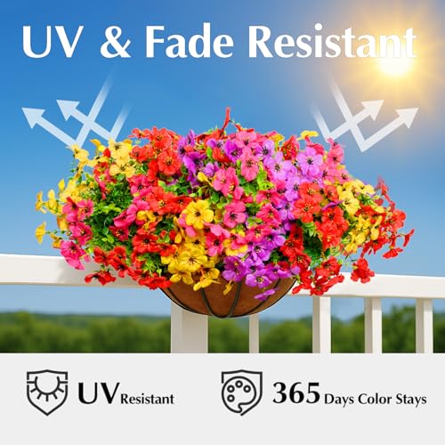 Artificial Flowers for Outdoors, 12 Bundles Outdoor Faux Plants,Uv Resistant Artificial Fake Flowers Plants, Realistic Spring Decor for Porch, Patio, Yard (RedYellowPurple) - color: Redyellowpurple