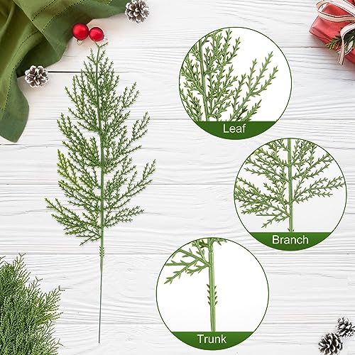 Hananona 40 Pcs Artificial Cedar Picks Faux Cedar Branches Fake Cypress Stems Plastic Pine Greenery Christmas Picks and Sprays DIY Accessories for Crafts Wreath Holiday Home Decor (40, Green)