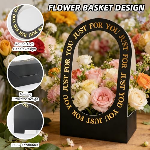 ARPOVIST 20 Pack Flower Arrangement Boxes, Foldable Black Bouquet Box Bags with Handle, Floral Gift Box for Bouquets, Wedding Flower Packaging, Florist Supplies for Birthday Valentine’s Day - color: Black, size: 1 count (Pack of 20)