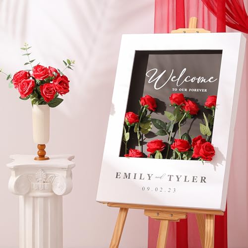 Hawesome 12PCS Artificial Silk Flowers Realistic Roses Bouquet Long Stem for Home Wedding Decoration Party (12pcs-red 1) - color: Red, size: 12Pcs Flowers