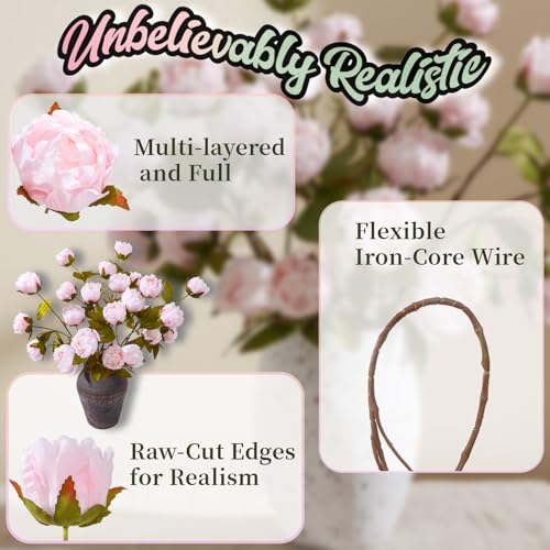ucky 6 Pcs Pink Artificial Peonies Silk Flowers, 27.6" Long Stem Fake Peonies with Wood-Textured Bendable Branch, Life-Like Texture Large Peony Blooms for Tall Floor Vase, Wedding, Home Office Decor - color: Cjy Pink