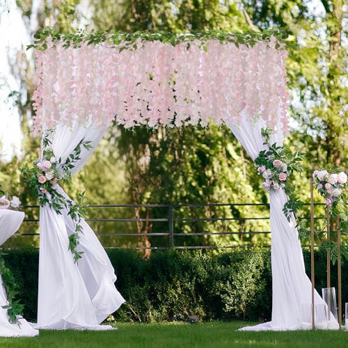 ARTKAIKE Artificial Flowers Garland for Home Decor, Fake Wisteria Vine Silk Hanging Plant Flower for Room Bathroom Wall Kitchen Bedroom Garden Outdoor Wedding Decor (4, Light Pink) - color: Light Pink