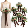 Ling's moment Brown Bridesmaid Bouquets Set of 6, Earth Brown & Sand Dune Artificial Wedding Flower Bouquets Floral Bouquet Bridesmaid Bouquets with Ribbon, Ceremony, Anniversary, 7-inch Diameter - color: Br-earth Brown & Sand Dune
