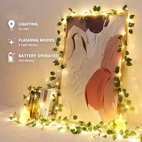 Vines with Lights Battery Operated, 6.56ft 20 LED Pothos with Fairy Lights, Leaf Lights with 8 Modes, Fake Vines Ivy String Lights for Bedroom, Wall, Room, Garden, Party Decor, 4 Pack - color: Pothos, size: 4 PACK x 6.56 FT
