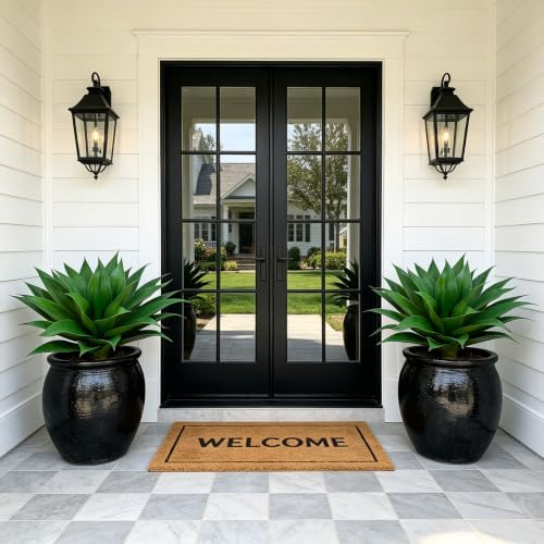 2 Pack Artificial Agave Plants 28 Inch Large Size Faux Succulent Stems Outdoor Decorating Realistic UV Resistant Tropical Plant Plantas Artificiales Decorativas Grandes - 29 Leaves, Dark Green - color: Green, size: 28"- 2pcs
