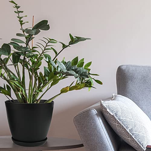SwinDuck Plant Pots, 12 Pack 6 inch Modern Plastic Planters with Drainage Holes and Saucers for Indoor Outdoor Plants and Flowers, Black - color: Black