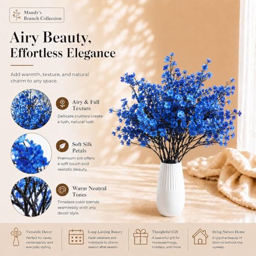 Mandy's 6 Bundles Artificial Royal Blue Baby’s Breath Flowers | 18.5 Inch Silk Gypsophila European Style Modern Home Decor Centerpiece Neutral Wedding Flower Arrangements - color: Royal Blue