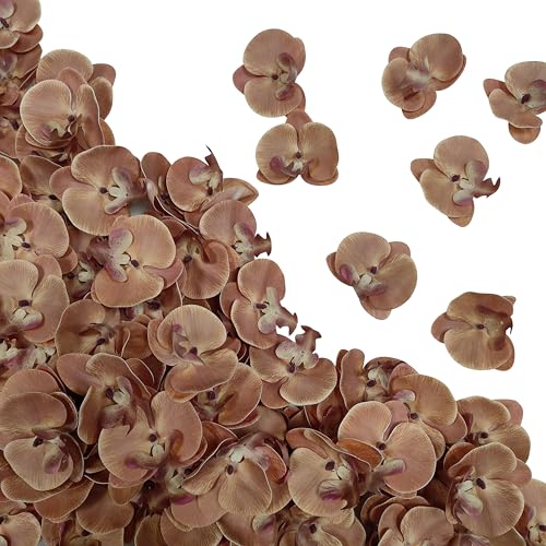 Fake Coffee Orchids Artificial Flowers Heads, 3.5''Fake Orchid Heads for Wedding Floral Bouquet Decor DIY Craft Making Bridal Shower Photography Props (80, Coffee) - color: Coffee
