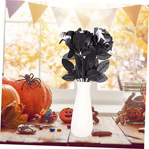 PRETYZOOM 5Pcs Halloween Artificial Rose Decorations with Spooky Spider Accent Black and White Polyester Flowers for Indoor Party Haunted House Store Atmosphere Setup