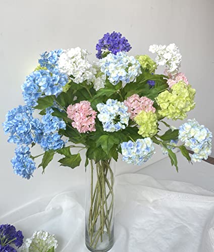 YalzoneMet 4 Pcs Artificial Snowball Viburnum Hydrangea Flower 26.8'' Blue Small Real Touch Faux Latex Long Stem for Christmas Home Decoration Xmas Table - color: Sky Blue