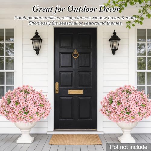 Artificial Flowers for Outdoors Decoration for UV Resistant Silk,16 Bundles | Artificial Violet Flowers for Outdoor Decor, Realistic Fake Plants for Porch,Garden,Window Box,All Pink - color: Pink