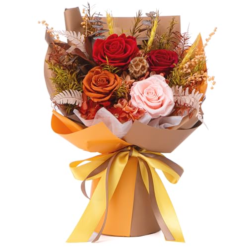 Bessol Flowers for Delivery Preserved Flower Bouquet Forever Fresh Flowers Birthday Gifts for Women Mom Anniversary Red Real Rose Gifts for Grandma Wife Girlfriend Sister Her from Daughter - color: Fall Preserved Flower Bouquet, size: Small